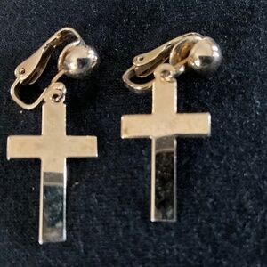 Gold-Tone Cross Dangle Clip-On Earrings